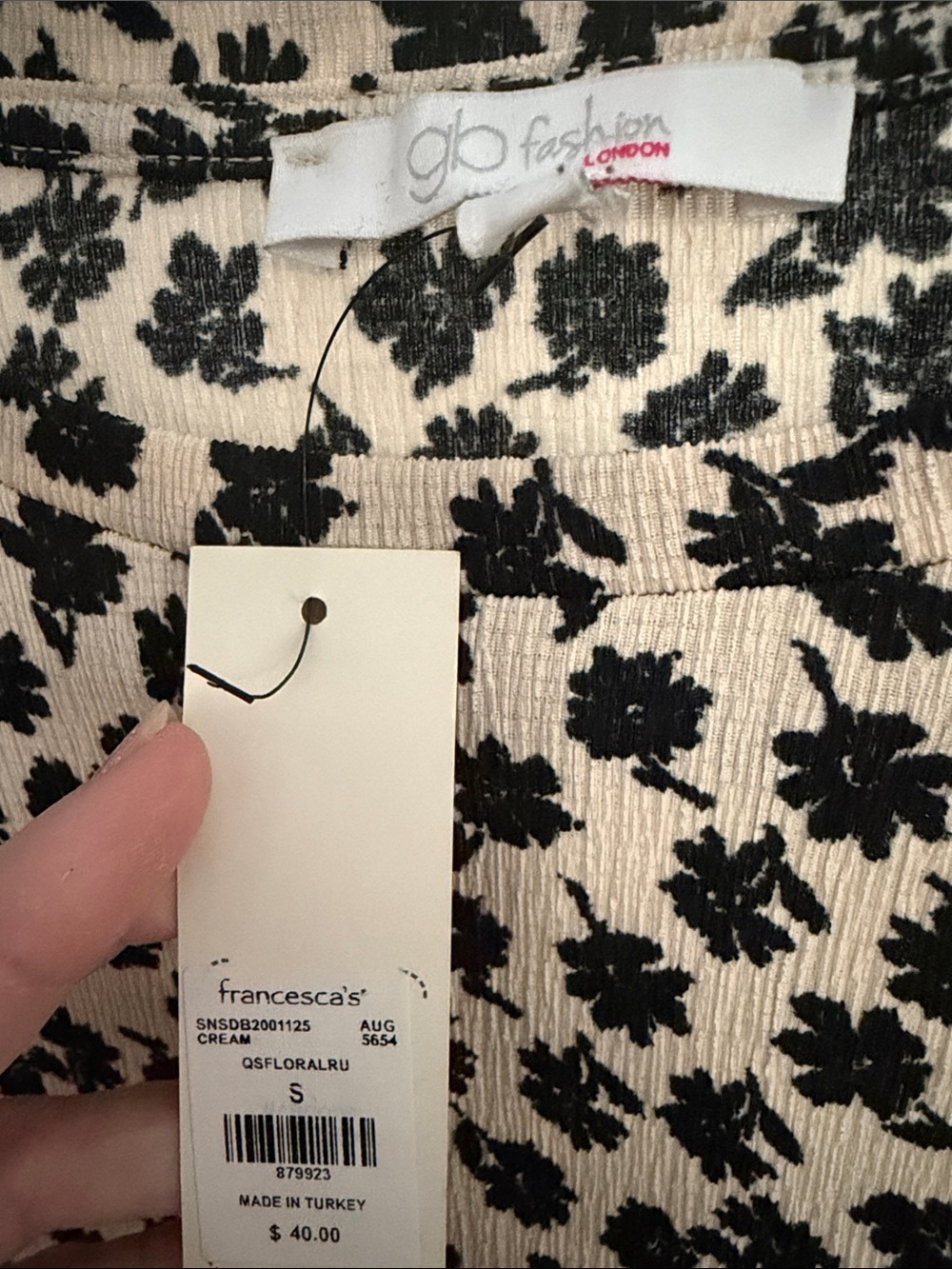 JoyLab Black Floral Print on Beige Long Sleeve Tee - Picture 2 of 4